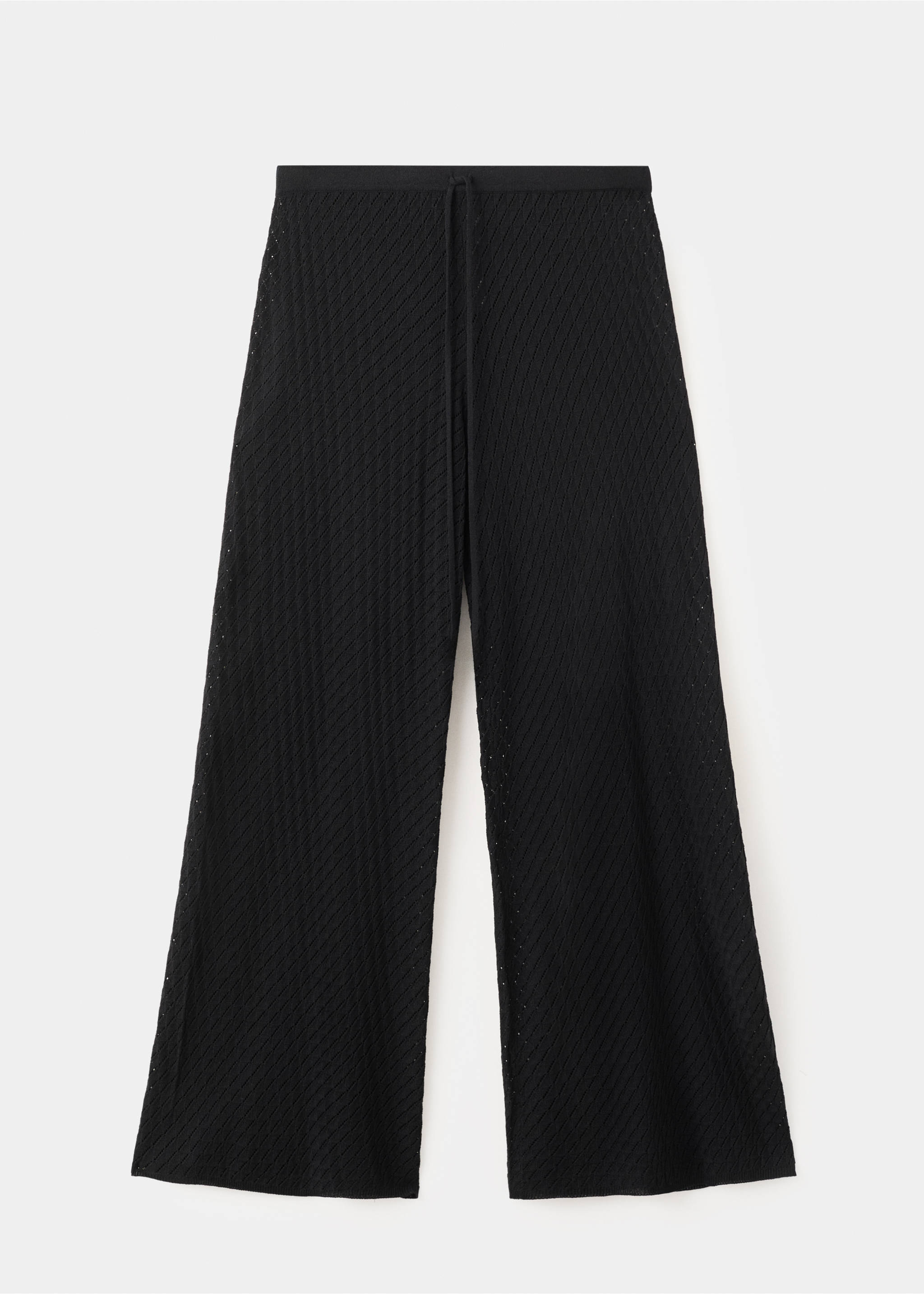Straight-fit openwork knitted trousers - Article without model, Black. Ref: 37031391-00.