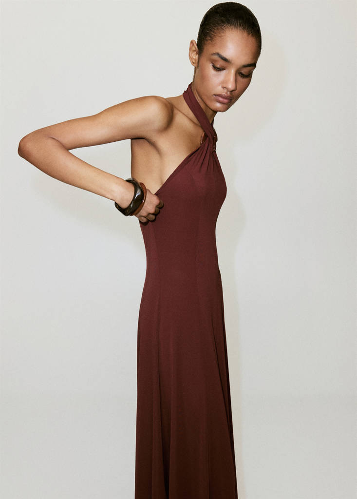 Halter-neck knitted dress — Burnt Orange