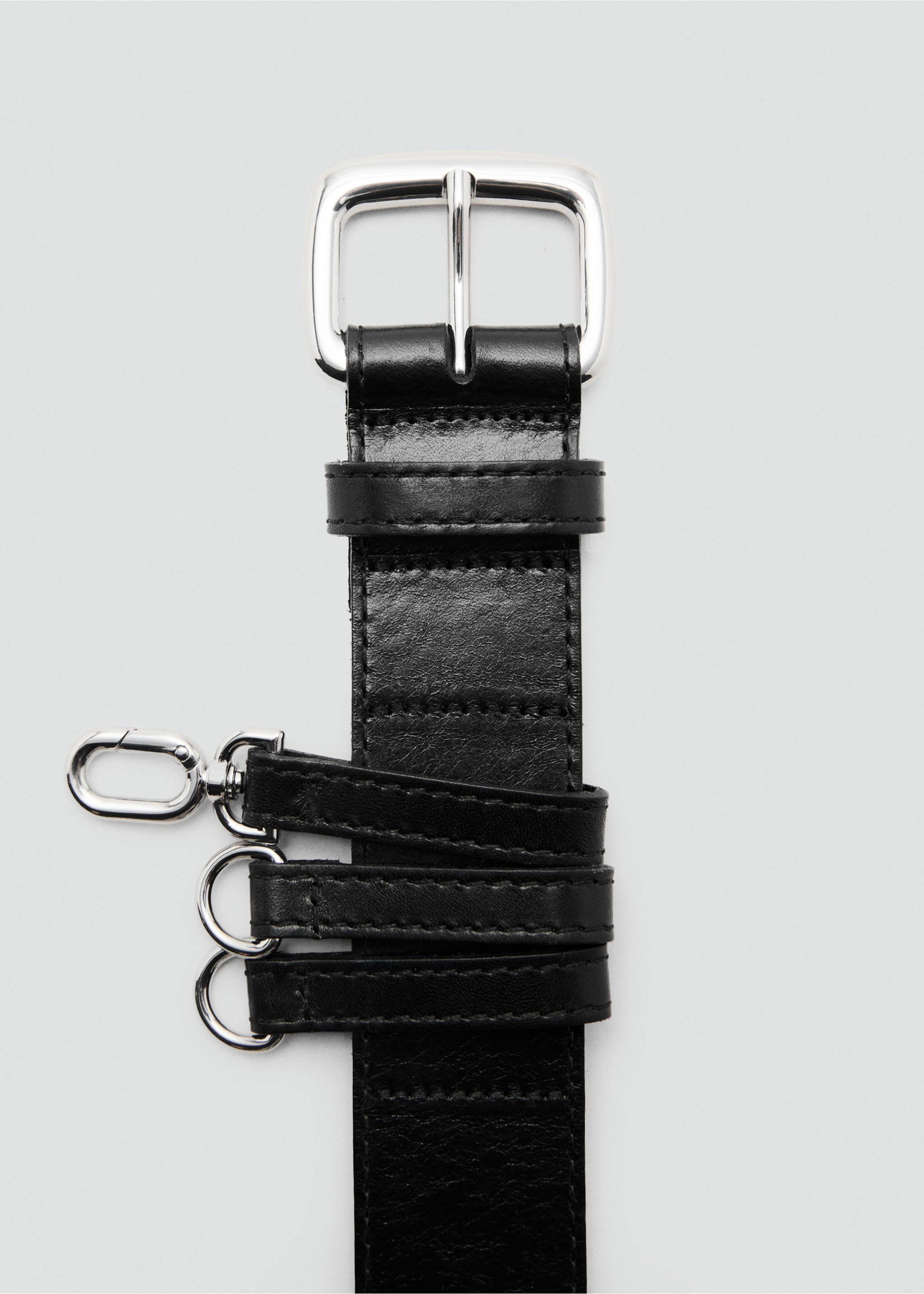 Leather belt with belt loops - Medium plane, Black. Ref: 37031394-00.