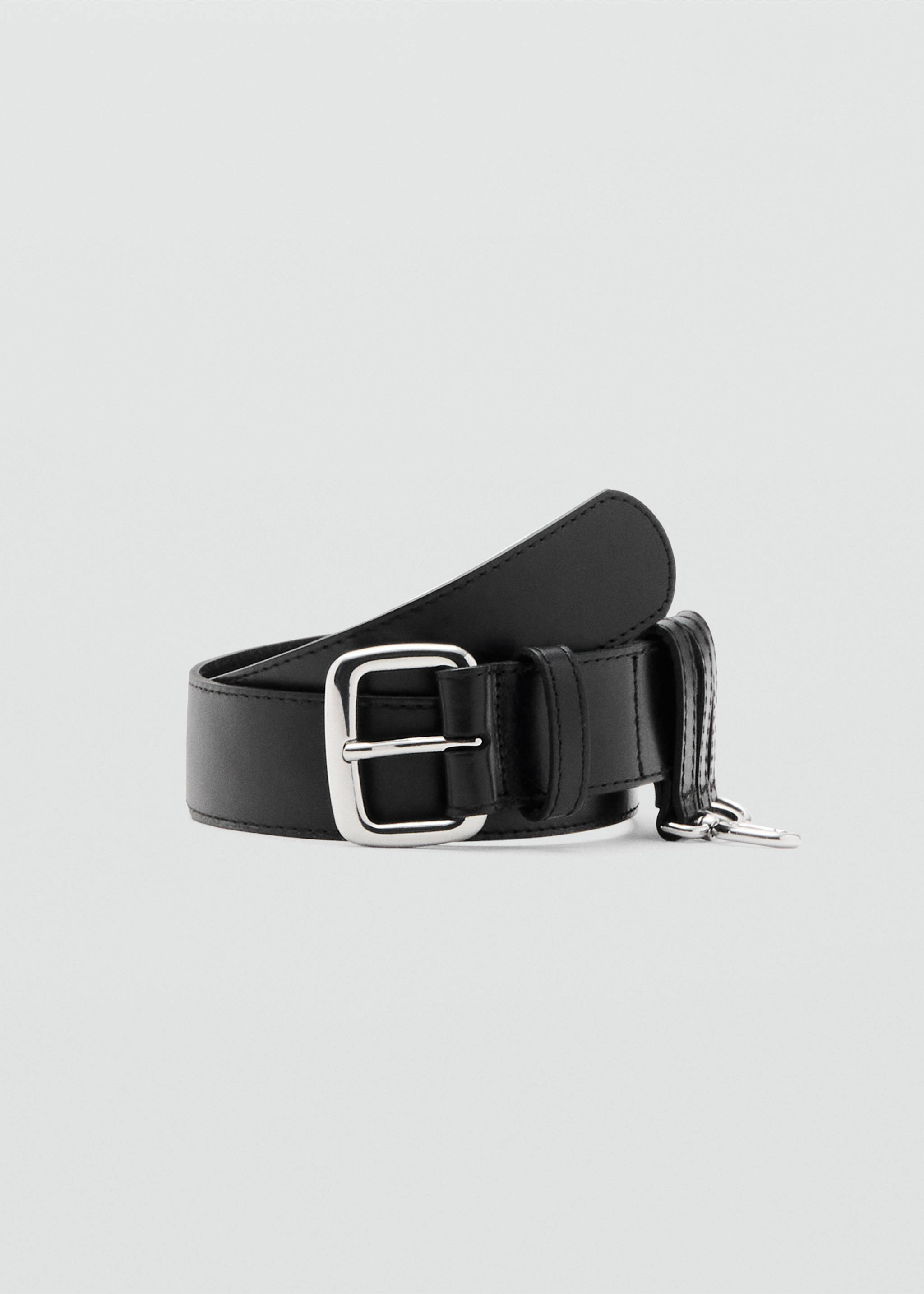Leather belt with belt loops - Article without model, Black. Ref: 37031394-00.