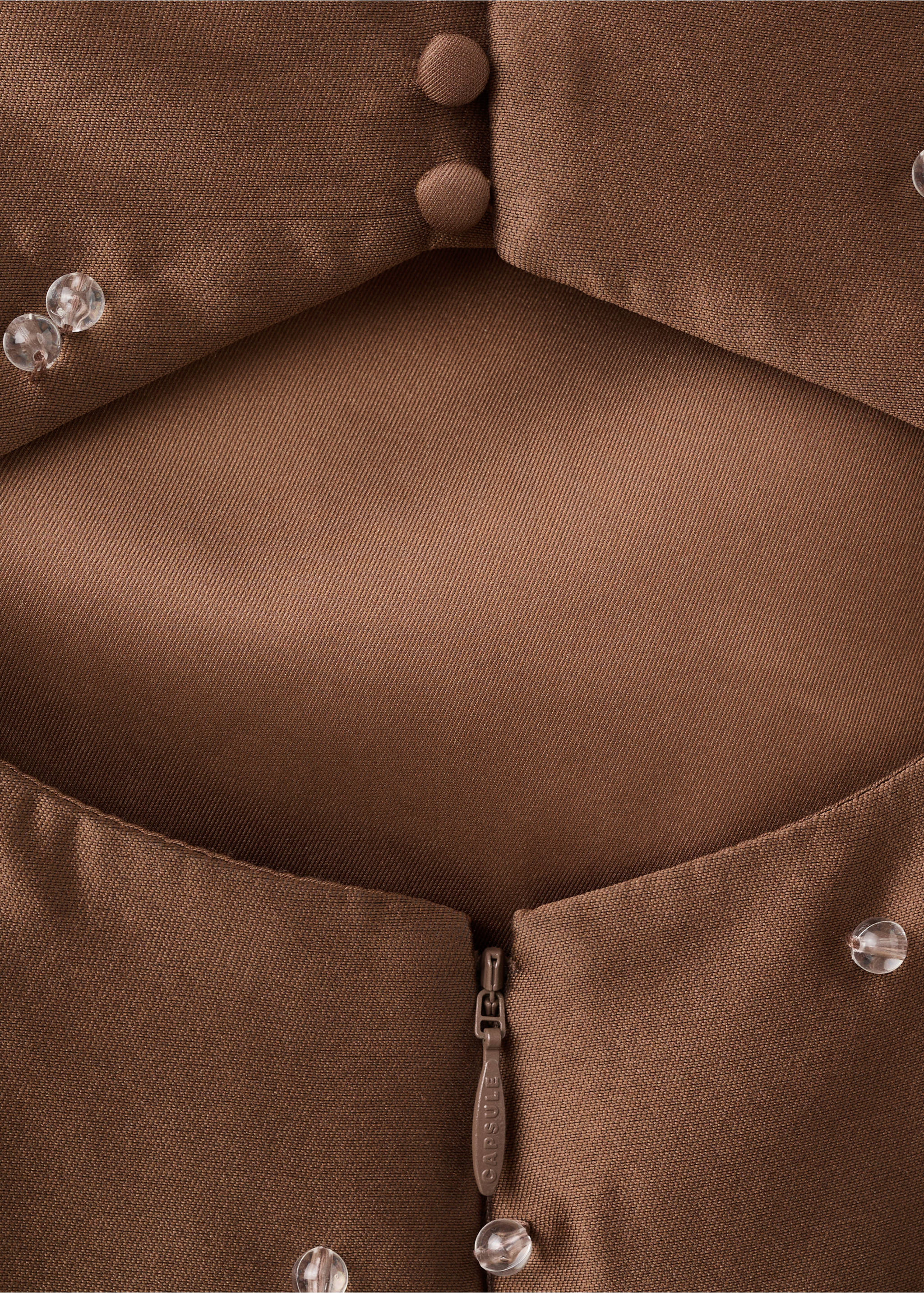 Short dress with crystal appliques - Details of the article 8, Brown. Ref: 37031399-00.