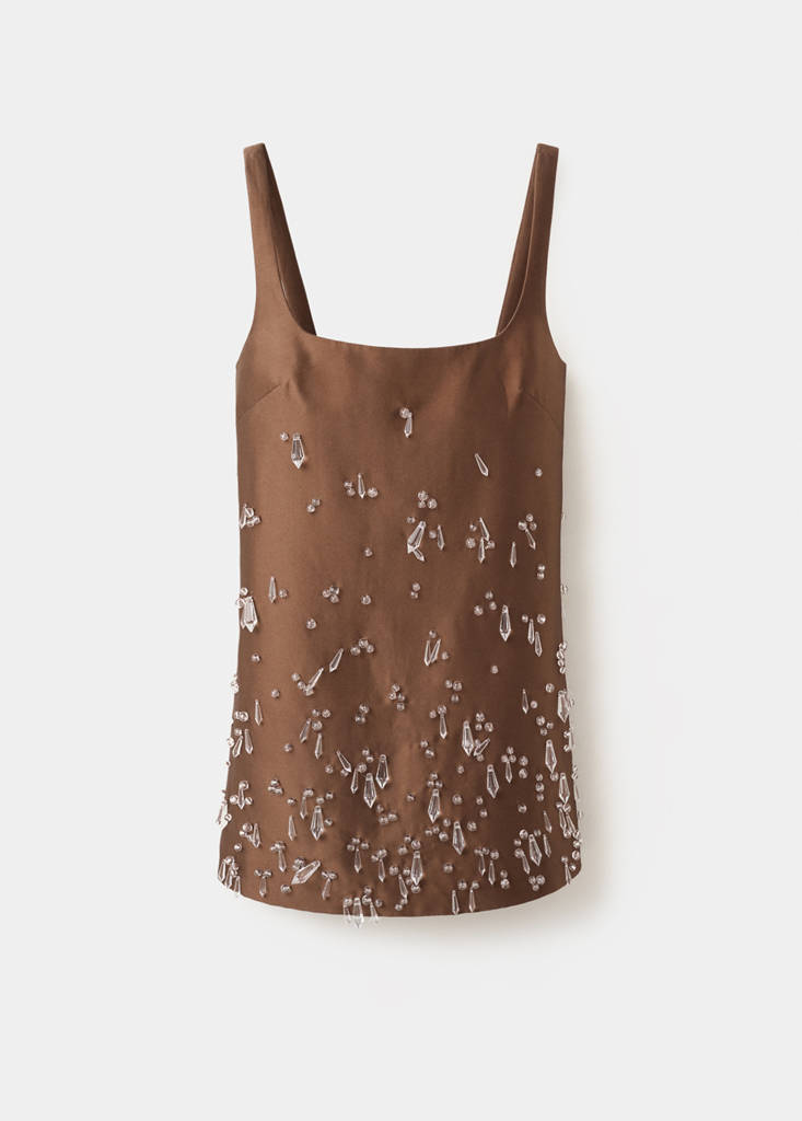 Short dress with crystal appliques — Brown