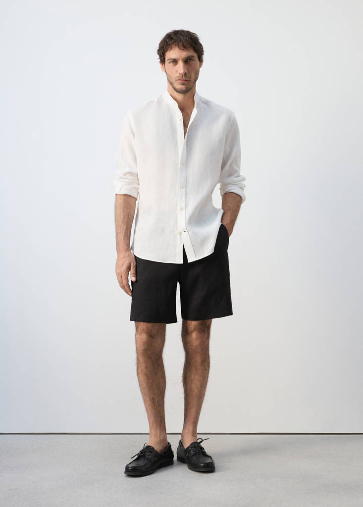 Regular-fit 100% linen shirt — White