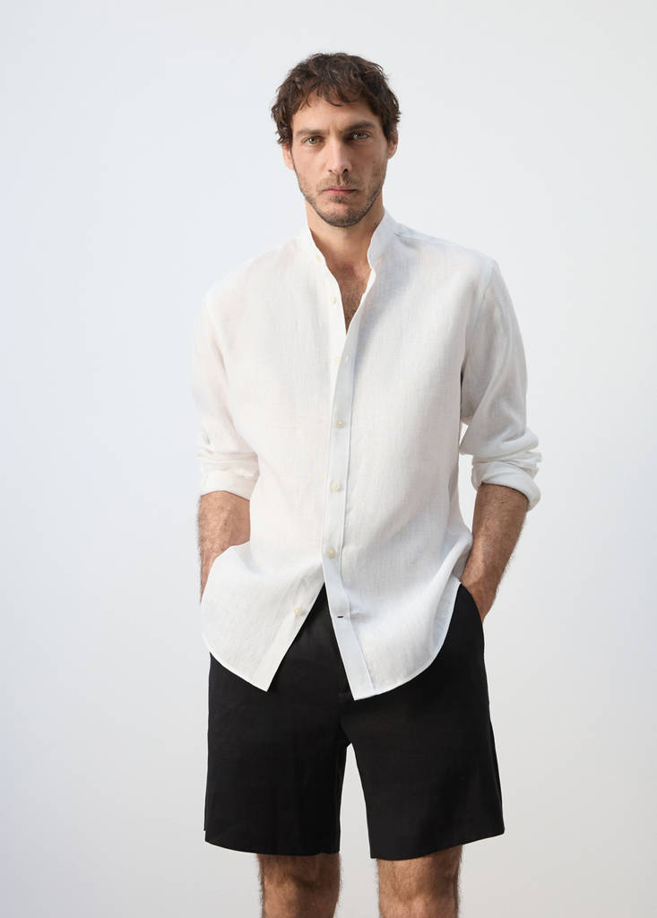Regular-fit 100% linen shirt — White