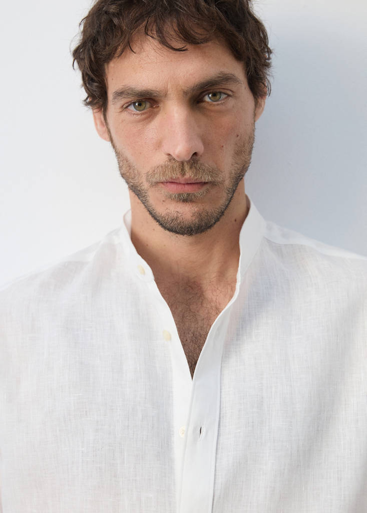 Regular-fit 100% linen shirt — White