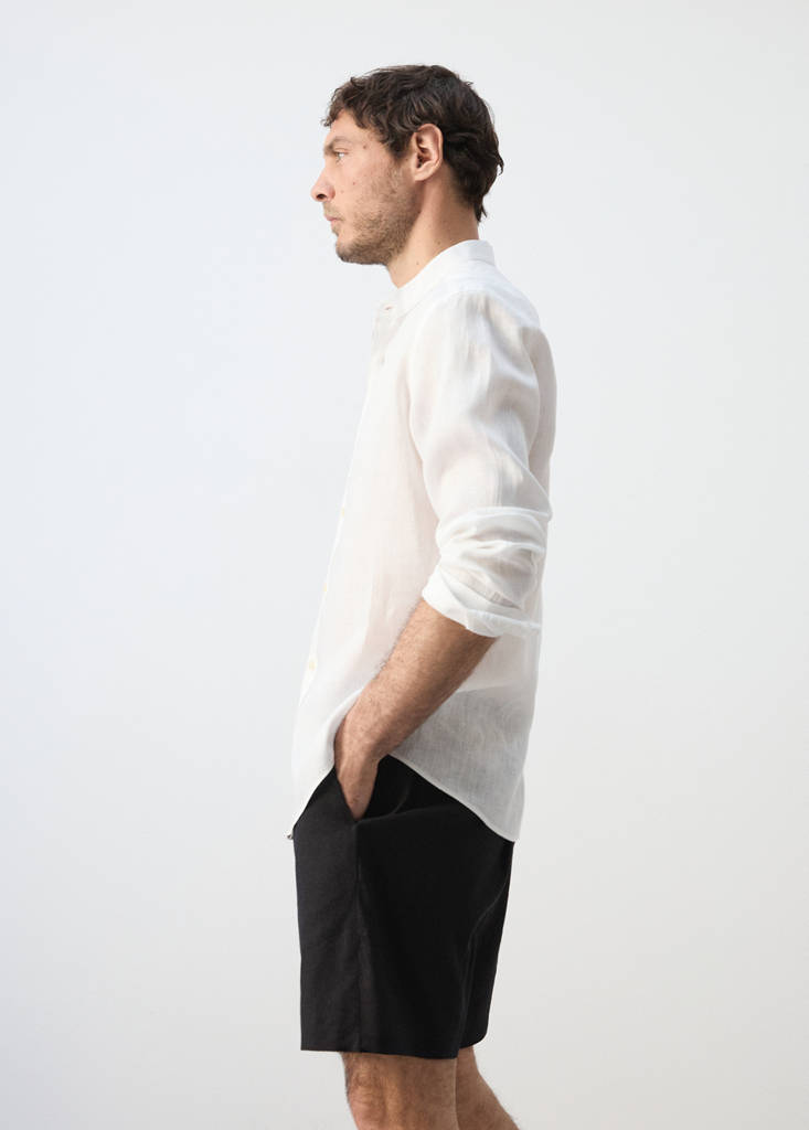 Regular-fit 100% linen shirt — White