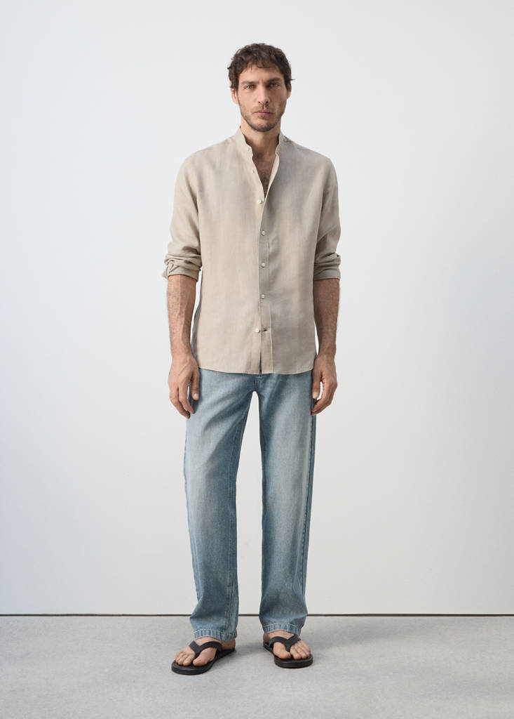 Regular-fit 100% linen shirt — Sand