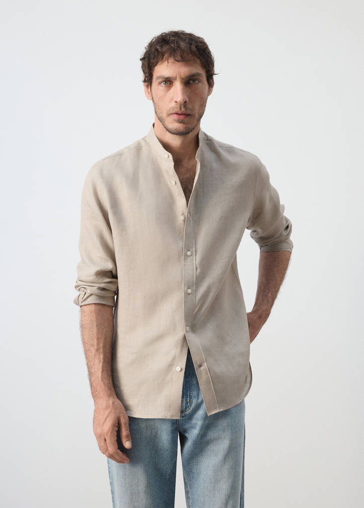 Regular-fit 100% linen shirt — Sand