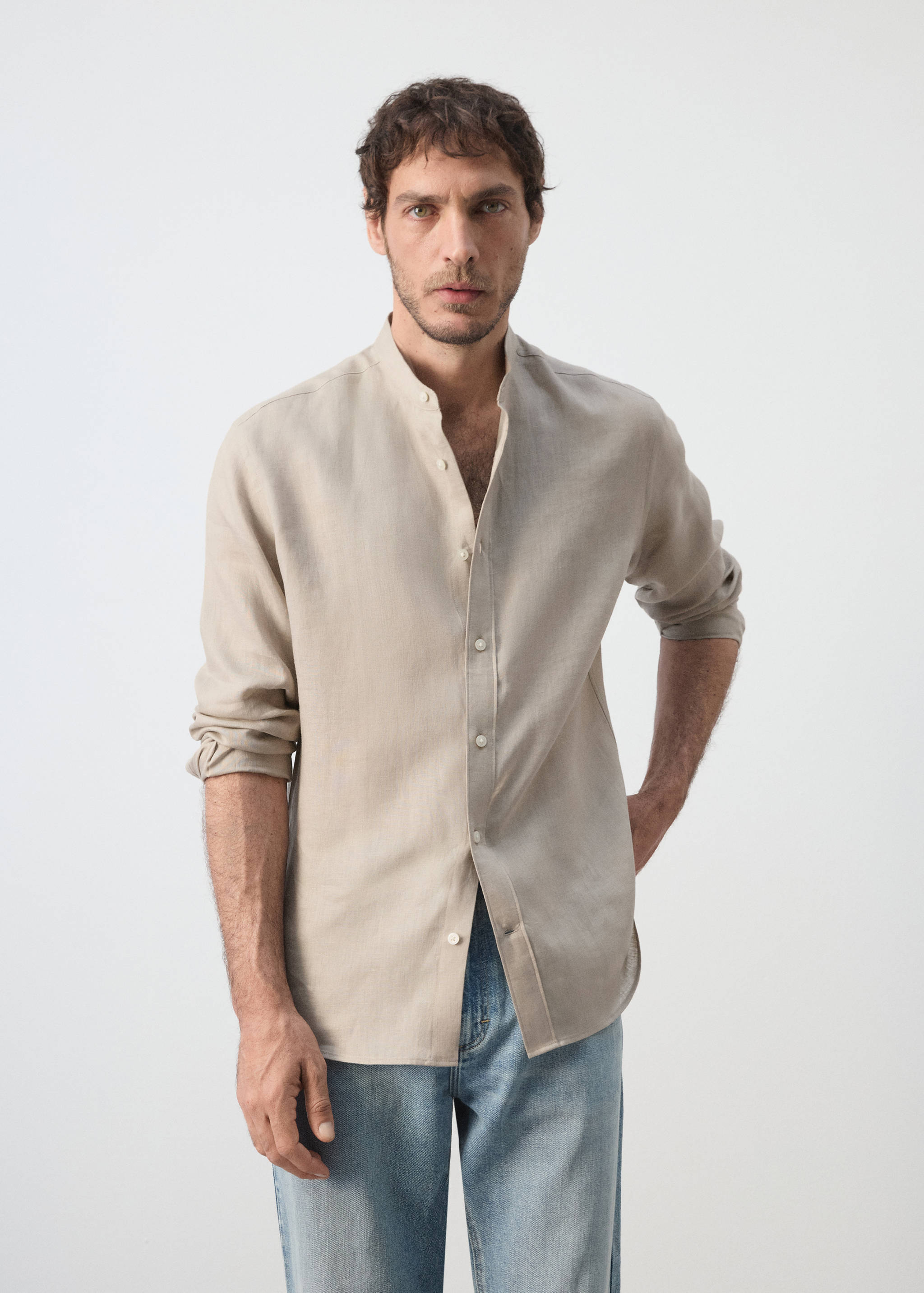 Chemise 100 % lin col mao - Plan moyen