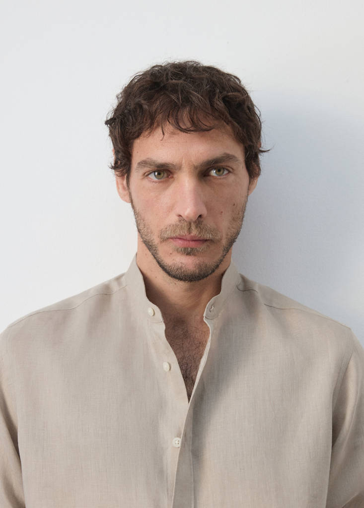 Regular-fit 100% linen shirt — Sand