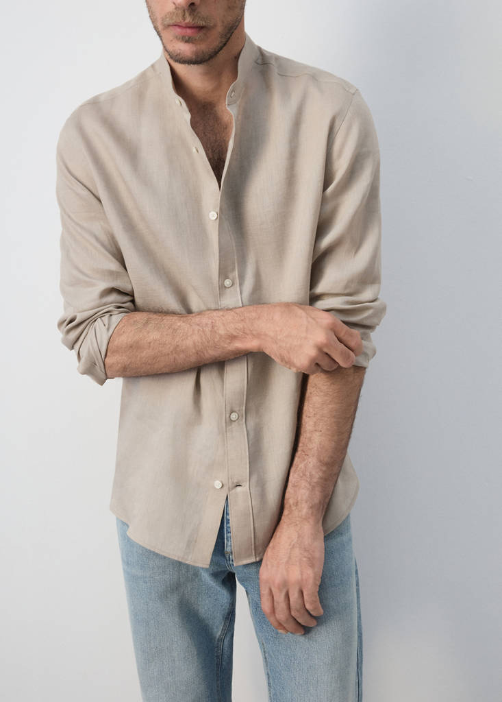 Regular-fit 100% linen shirt — Sand