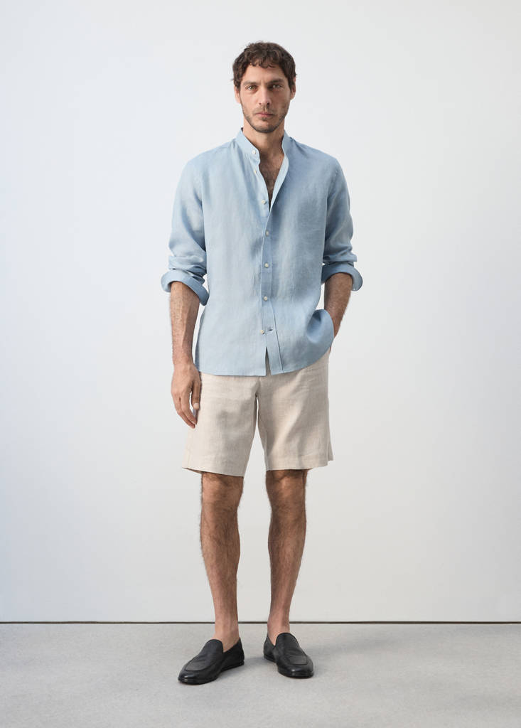 Regular-fit 100% linen shirt — China Blue