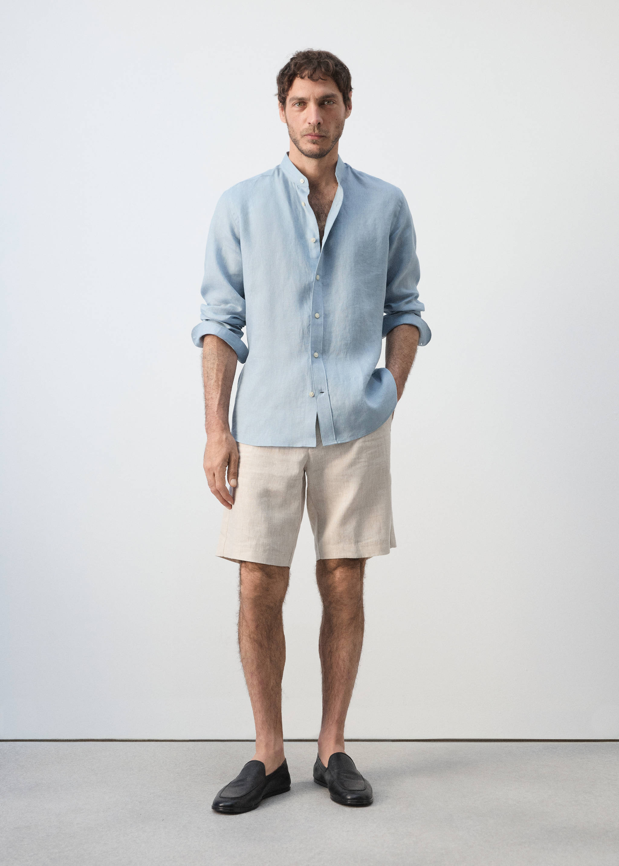 100% linen Mao collar shirt - General plane