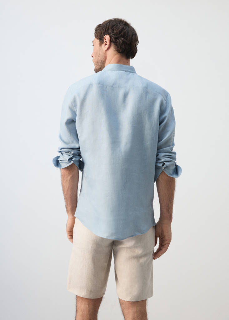 Regular-fit 100% linen shirt — China Blue