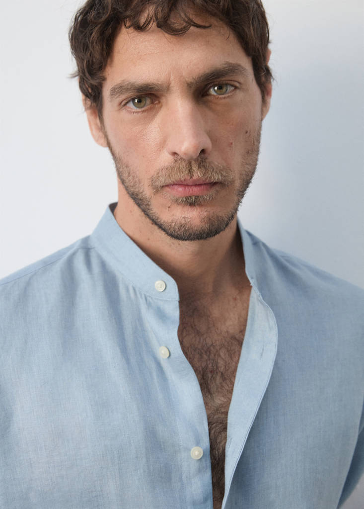 Regular-fit 100% linen shirt — China Blue