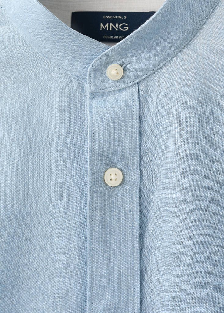 Regular-fit 100% linen shirt — China Blue