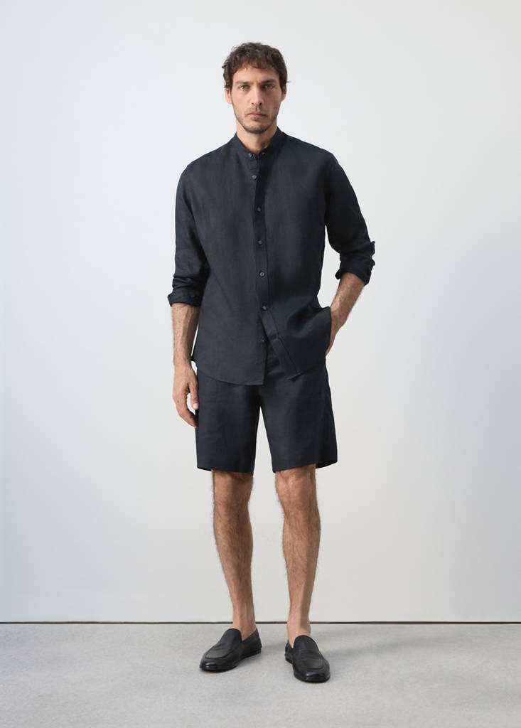Regular-fit 100% linen shirt — Navy