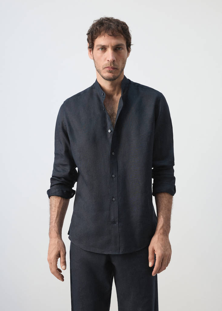 Regular-fit 100% linen shirt — Navy