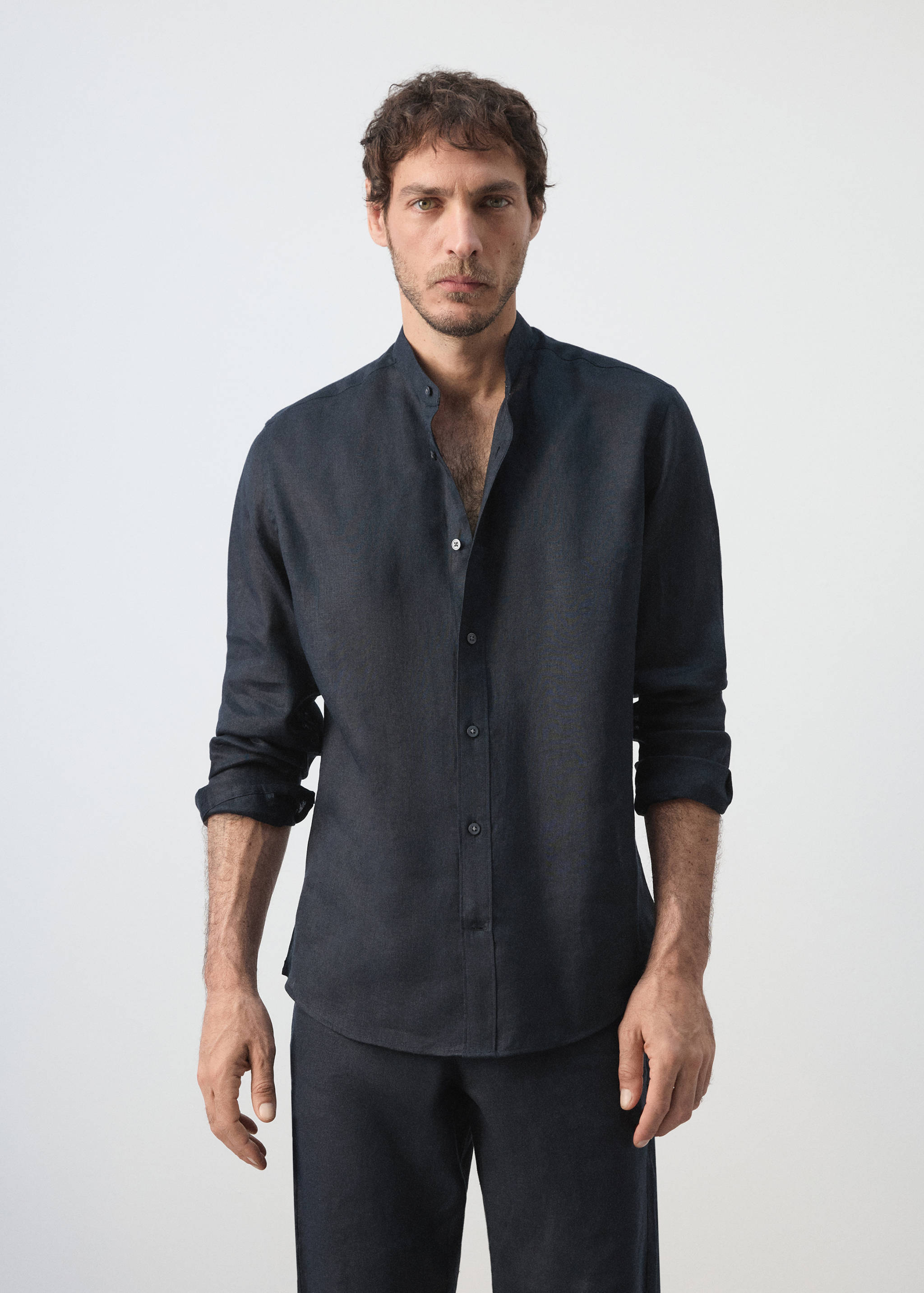 Chemise 100 % lin col mao - Plan moyen