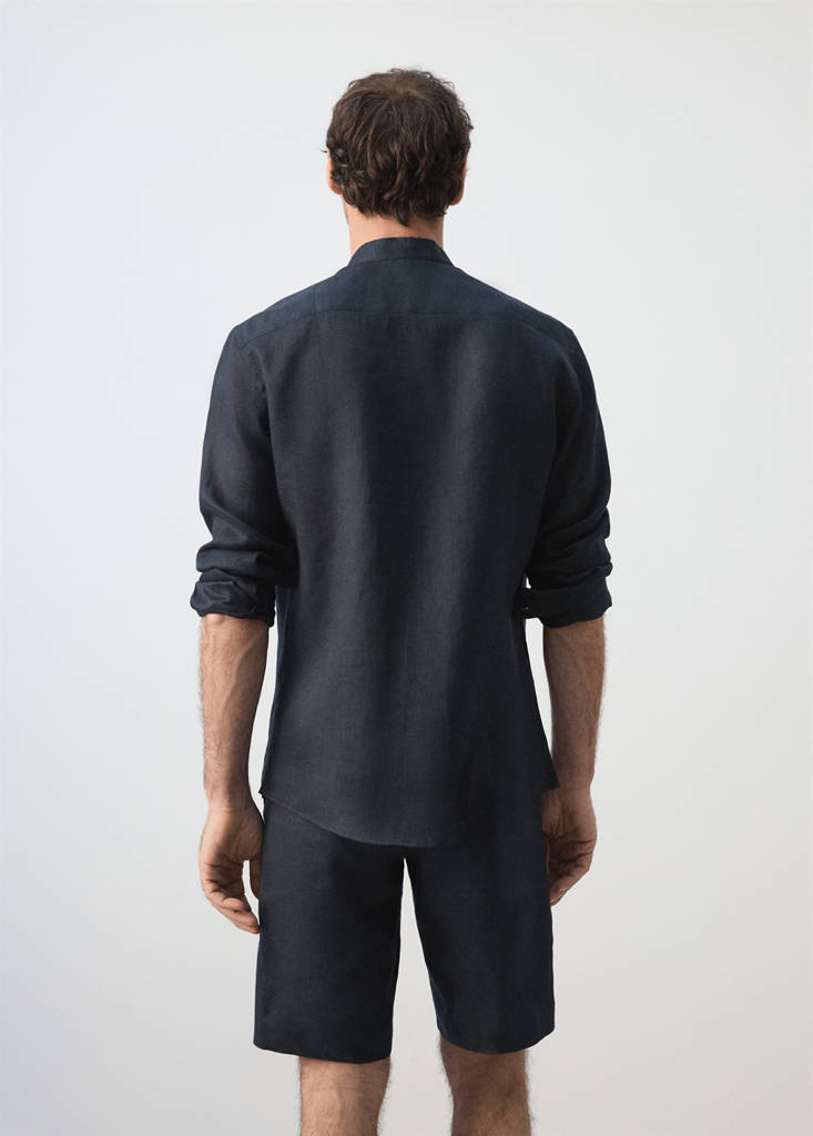 Regular-fit 100% linen shirt — Navy