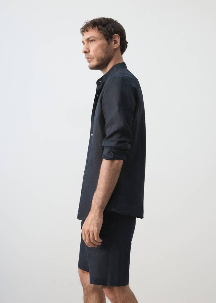 Regular-fit 100% linen shirt — Navy