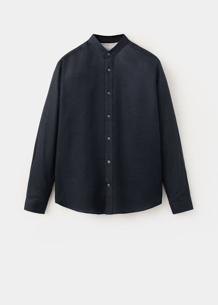 Regular-fit 100% linen shirt — Navy