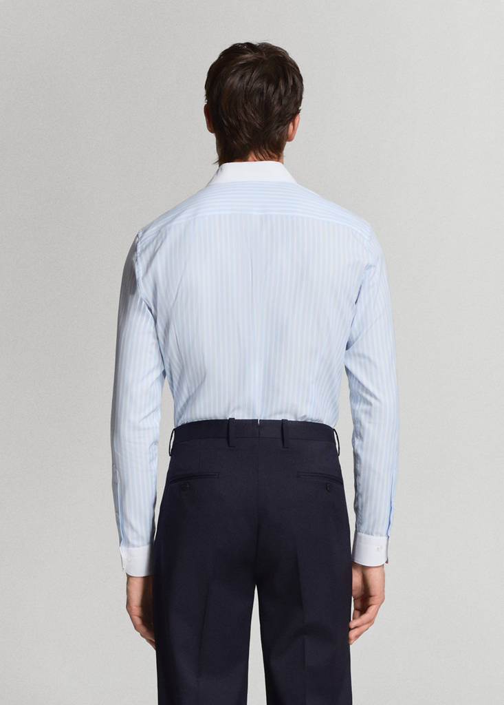Slim fit 100% cotton striped formal shirt — Sky Blue