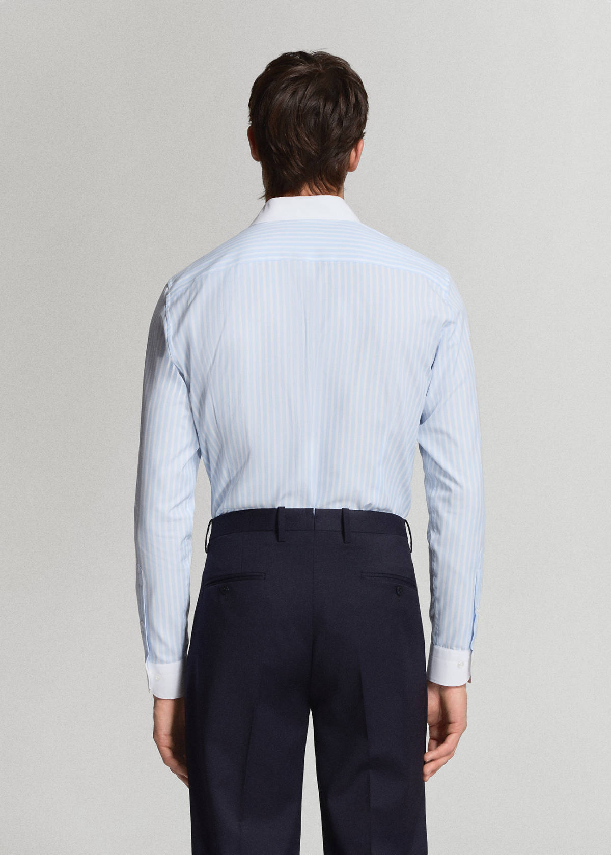 Slim fit 100% cotton striped formal shirt — Sky Blue