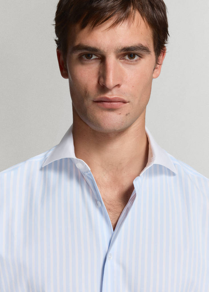 Slim fit 100% cotton striped formal shirt — Sky Blue