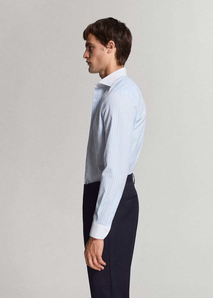 Slim fit 100% cotton striped formal shirt — Sky Blue