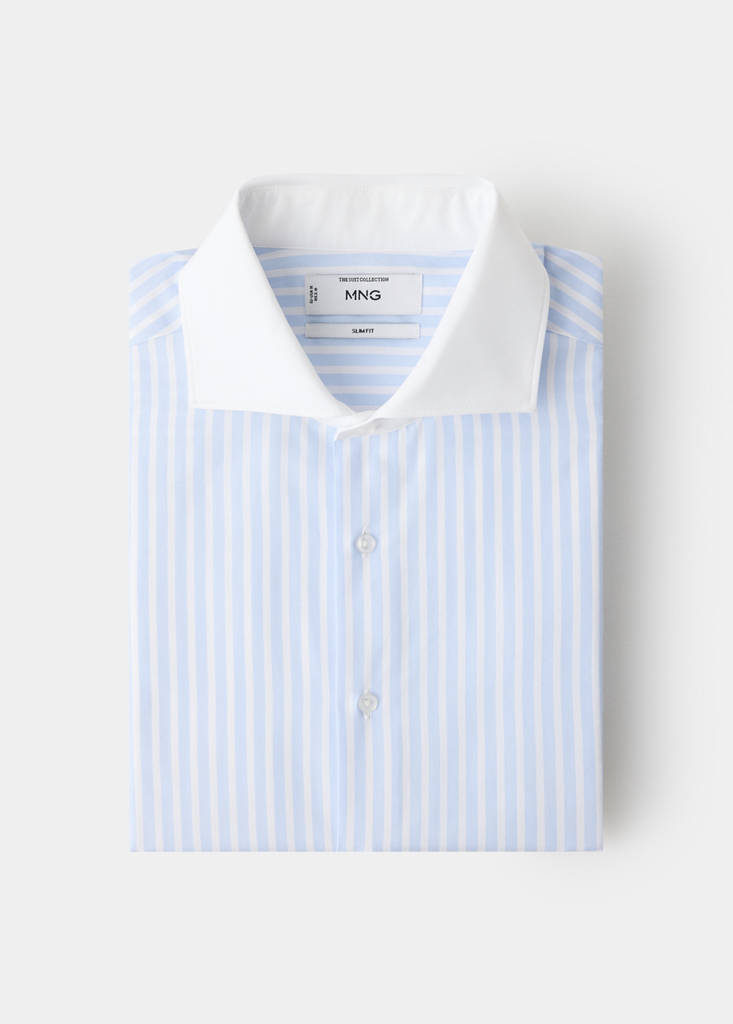 Slim fit 100% cotton striped formal shirt — Sky Blue