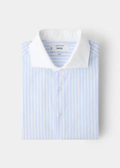 Slim fit 100% cotton striped formal shirt — Sky Blue 9