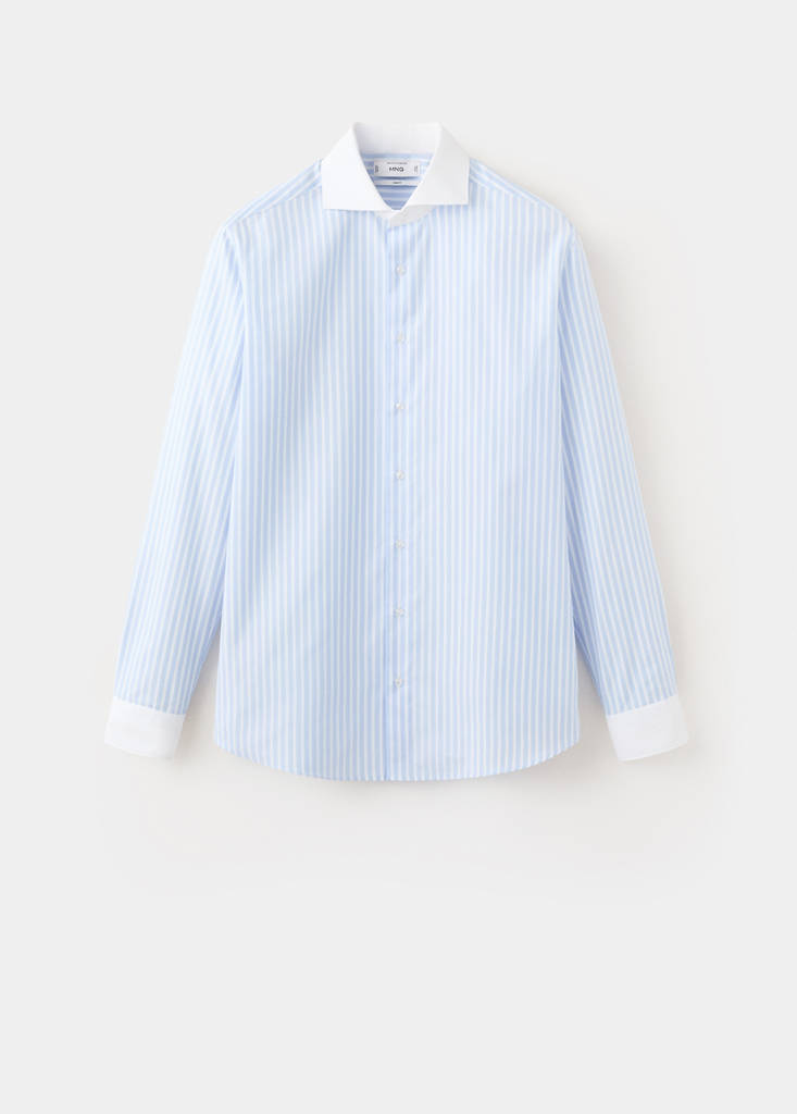 Slim fit 100% cotton striped formal shirt — Sky Blue