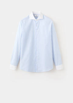 Slim fit 100% cotton striped formal shirt — Sky Blue 6