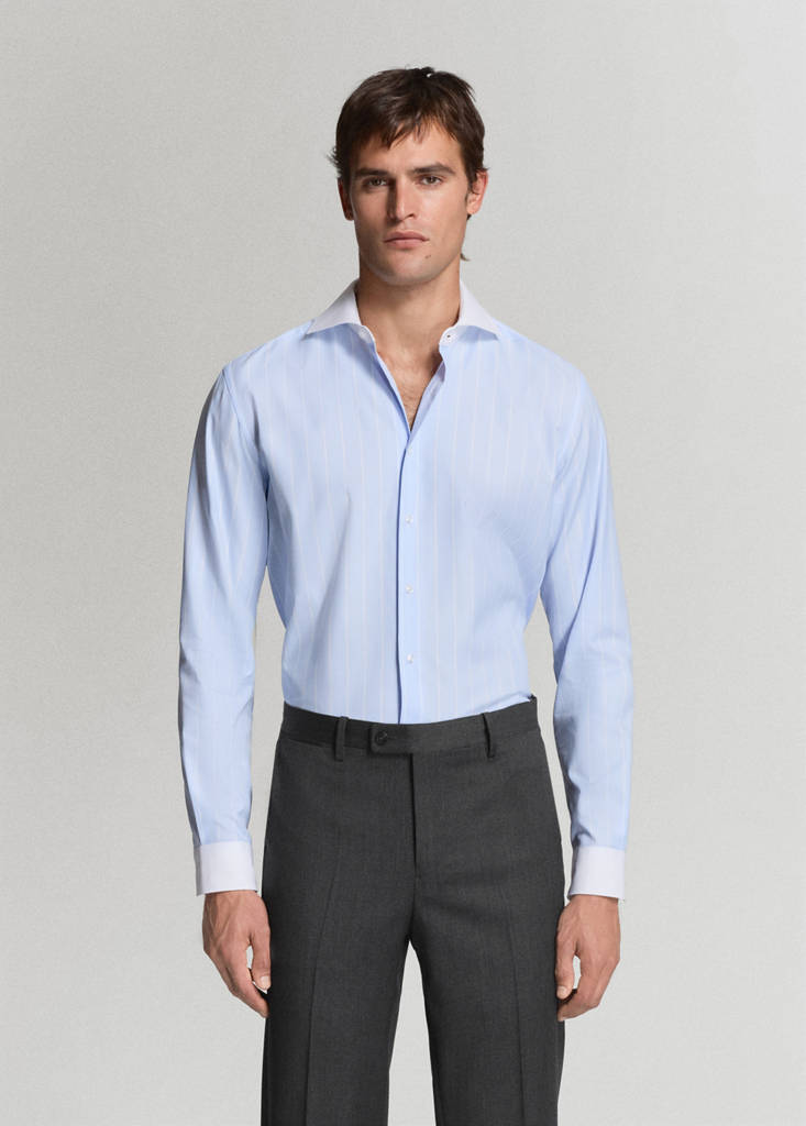 Slim fit 100% cotton striped formal shirt — Blue