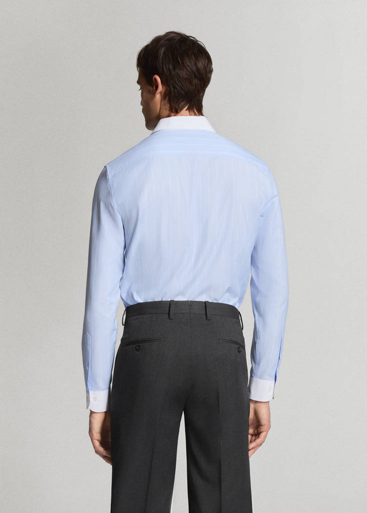 Slim fit 100% cotton striped formal shirt — Blue