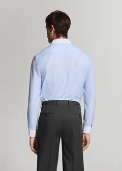 Slim fit 100% cotton striped formal shirt — Blue 3