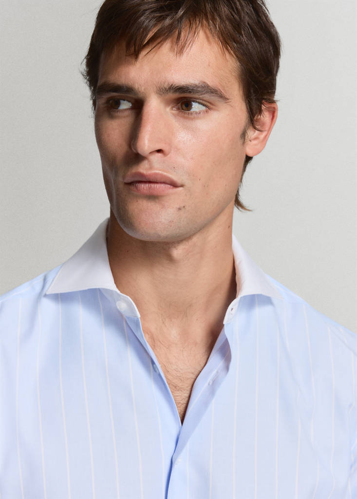 Slim fit 100% cotton striped formal shirt — Blue