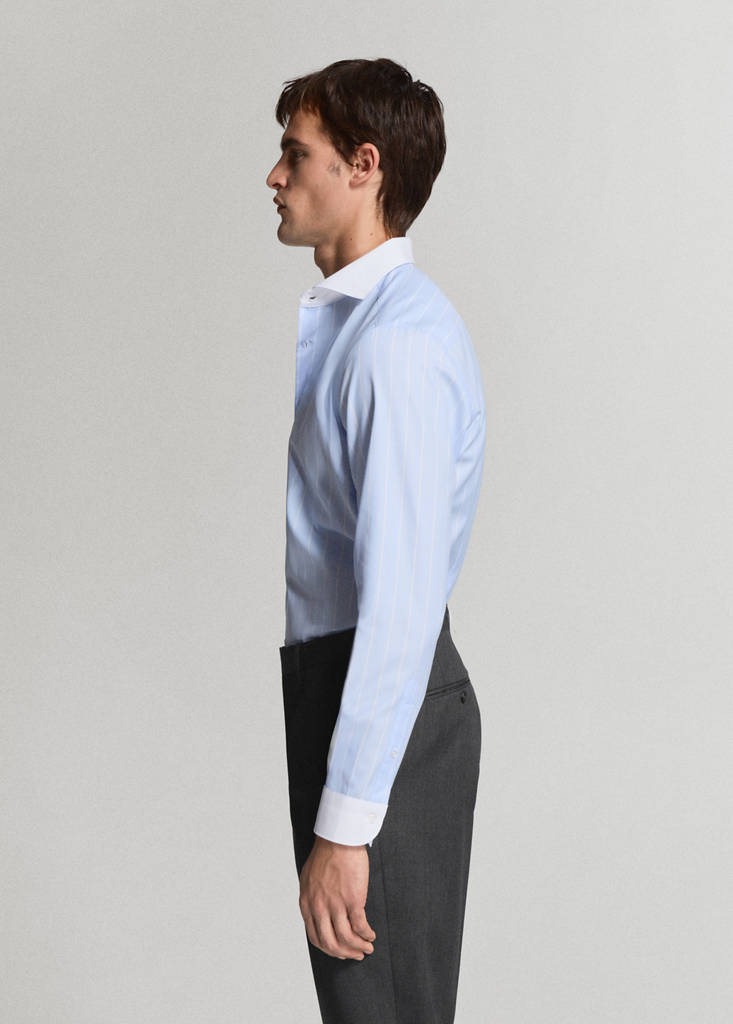 Slim fit 100% cotton striped formal shirt — Blue
