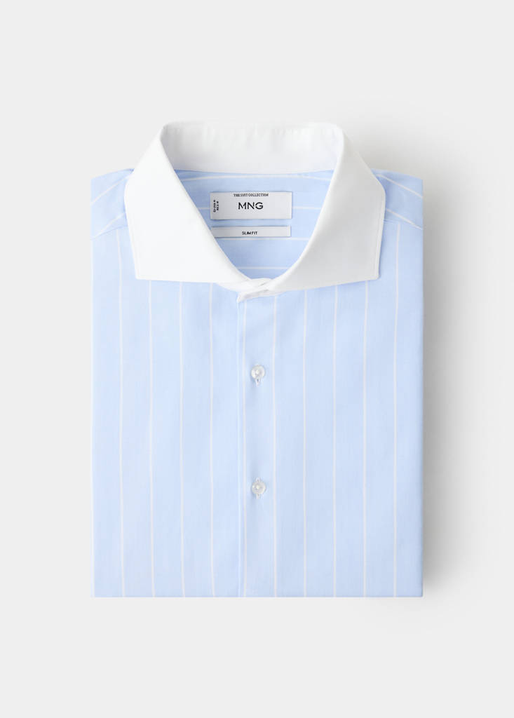 Slim fit 100% cotton striped formal shirt — Blue