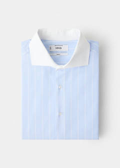 Slim fit 100% cotton striped formal shirt — Blue 9