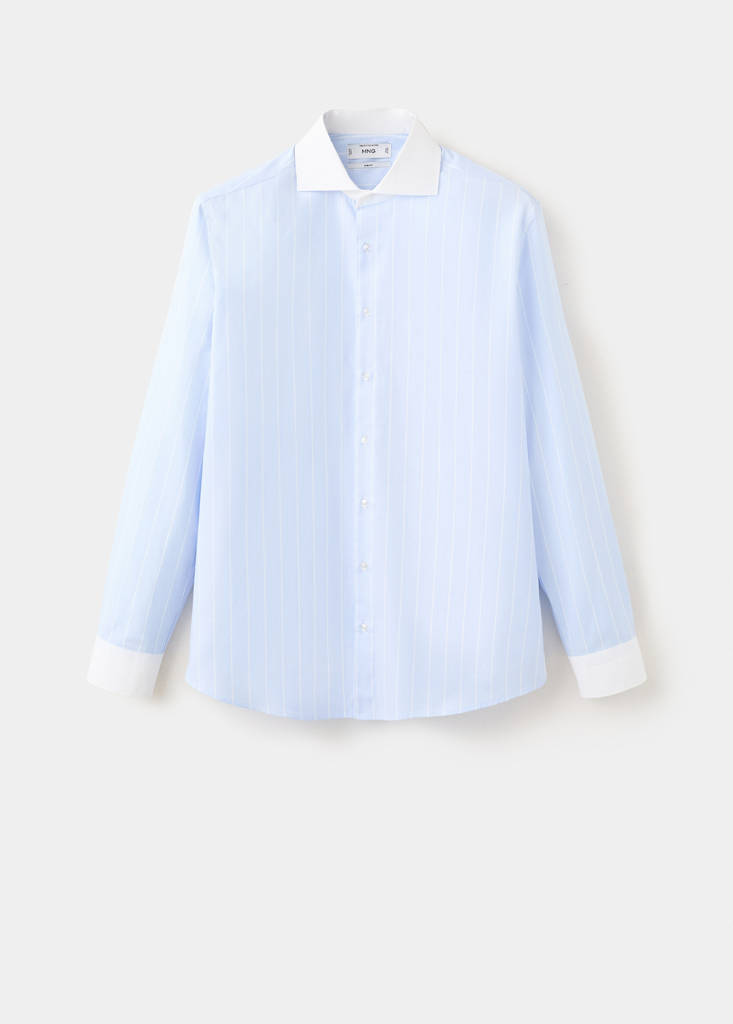 Slim fit 100% cotton striped formal shirt — Blue