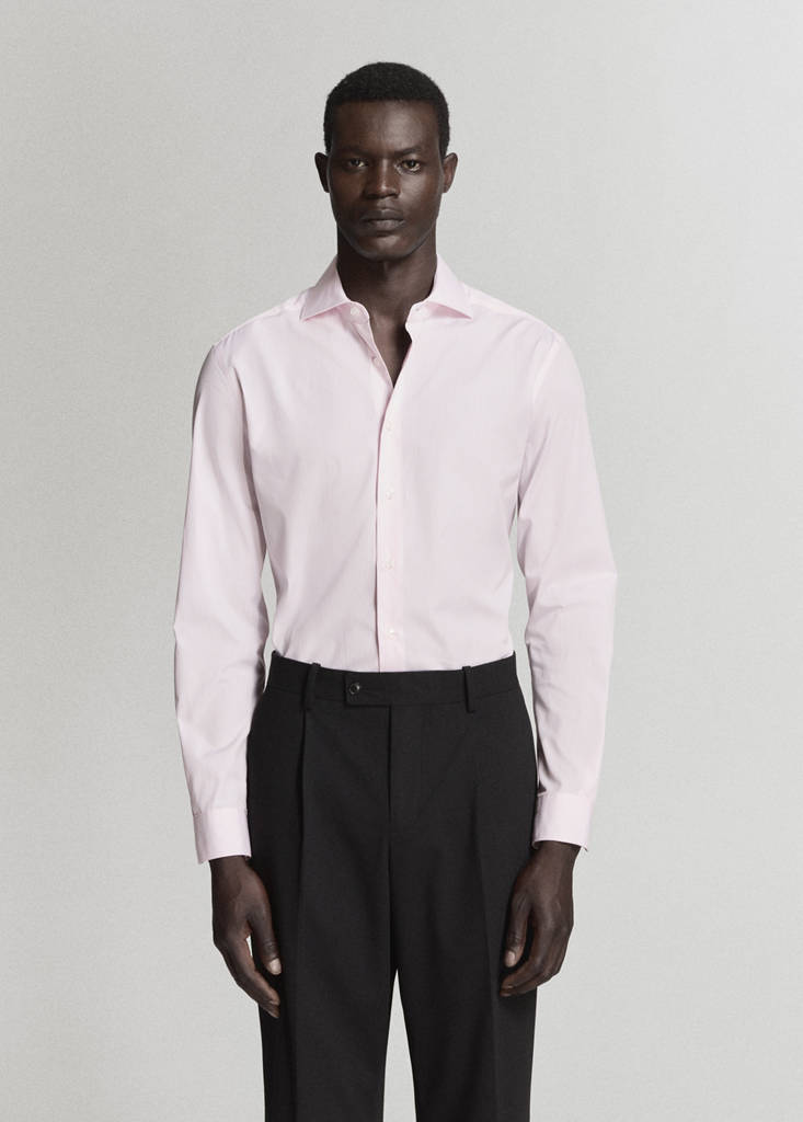 Slim fit 100% cotton striped formal shirt — Light Pink