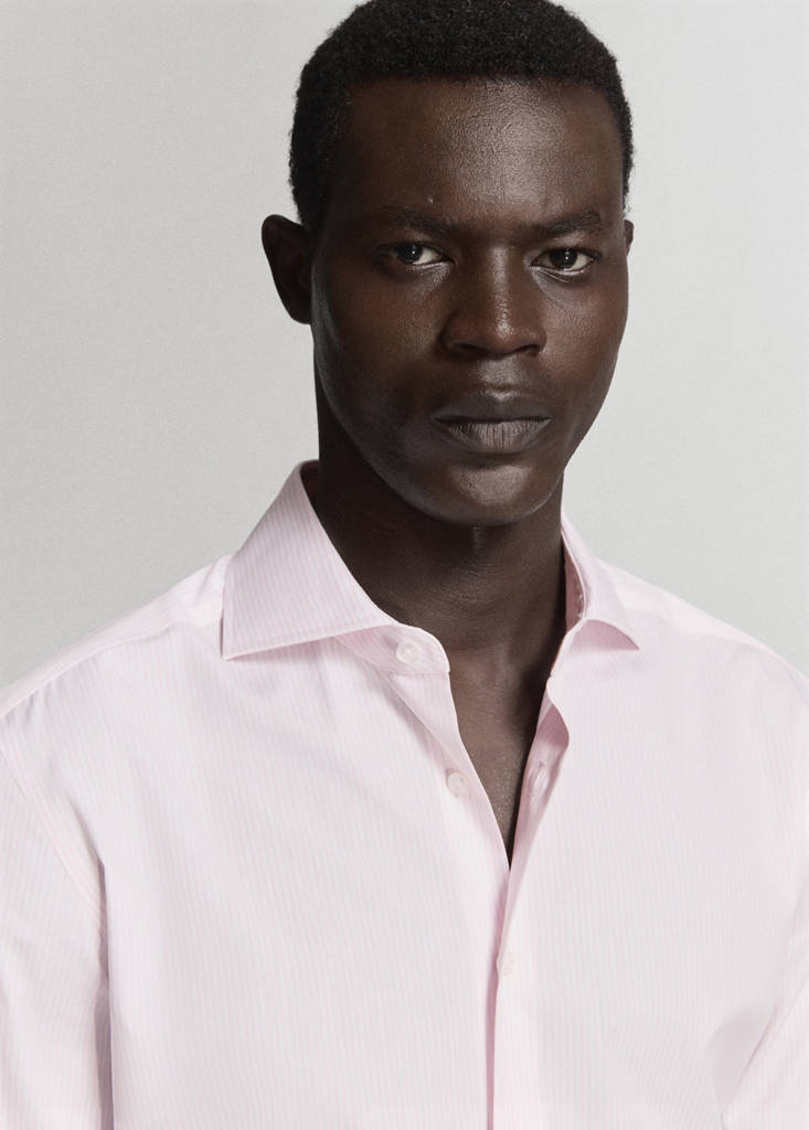 Slim fit 100% cotton striped formal shirt — Light Pink