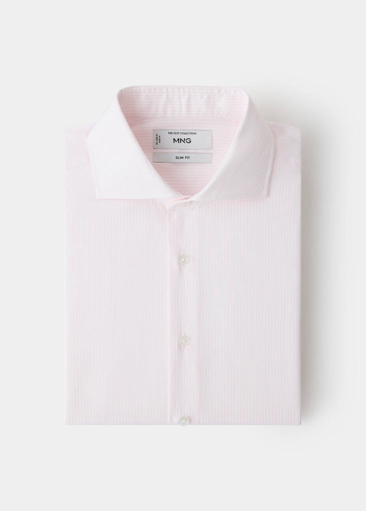 Slim fit 100% cotton striped formal shirt — Light Pink