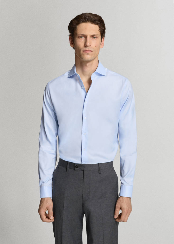 Slim fit 100% cotton structured dress shirt — Sky Blue
