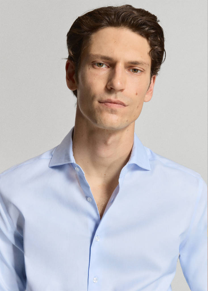 Slim fit 100% cotton structured dress shirt — Sky Blue