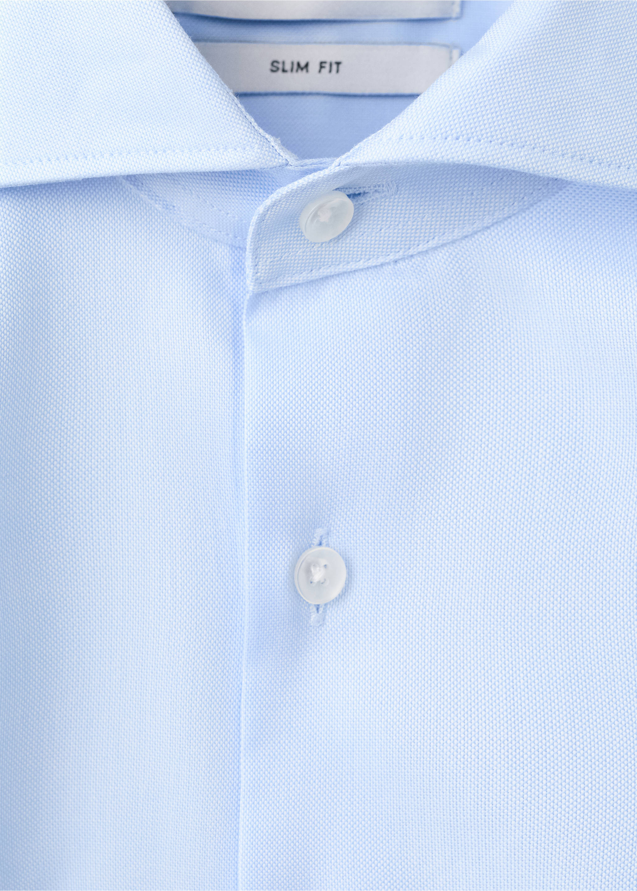 Slim-fit 100% cotton dress shirt with structure - Details of the article 8, Sky Blue. Ref: 37031405-00.