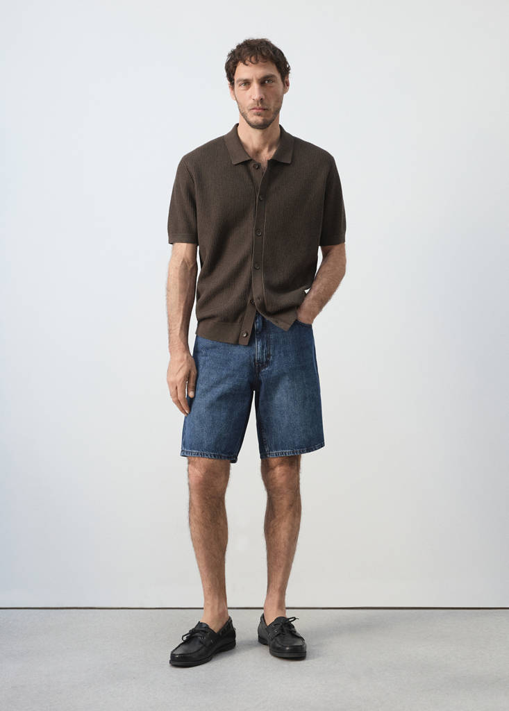 Straight-fit denim bermuda shorts — Dark Blue