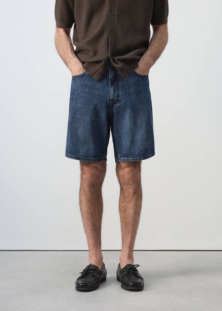 Straight-fit denim bermuda shorts — Dark Blue